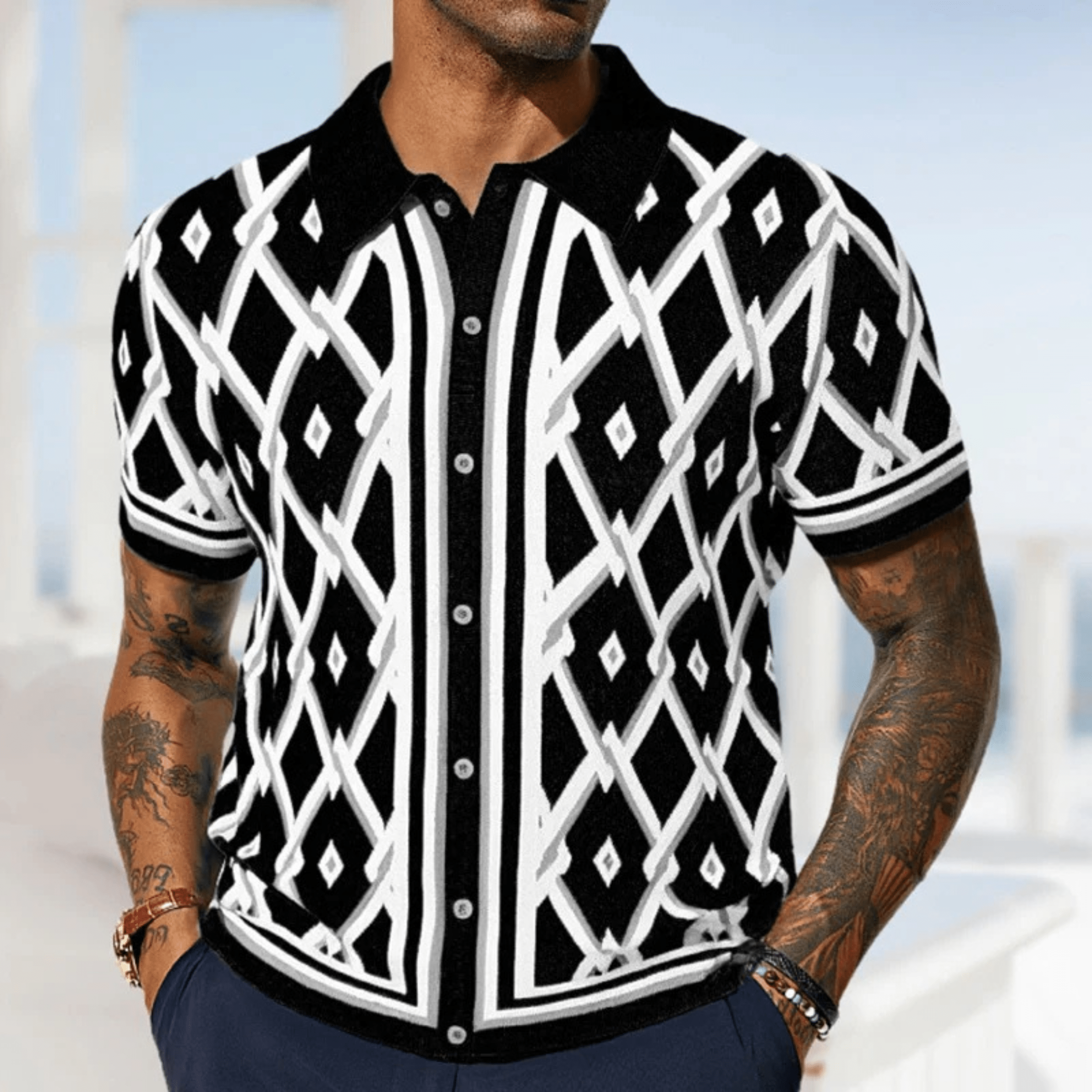 Gentry Jacquard Knit Button-Up