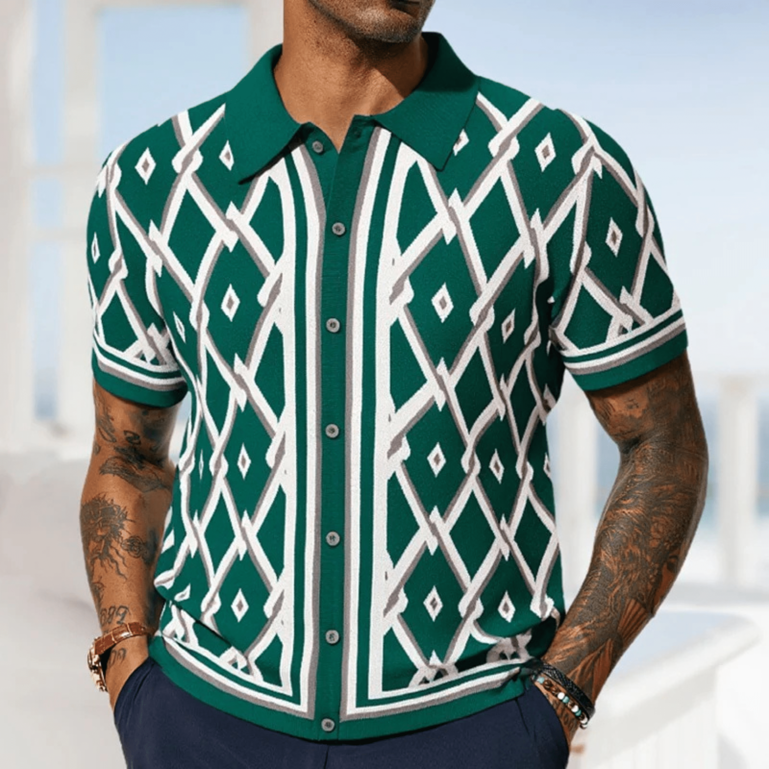 Gentry Jacquard Knit Button-Up