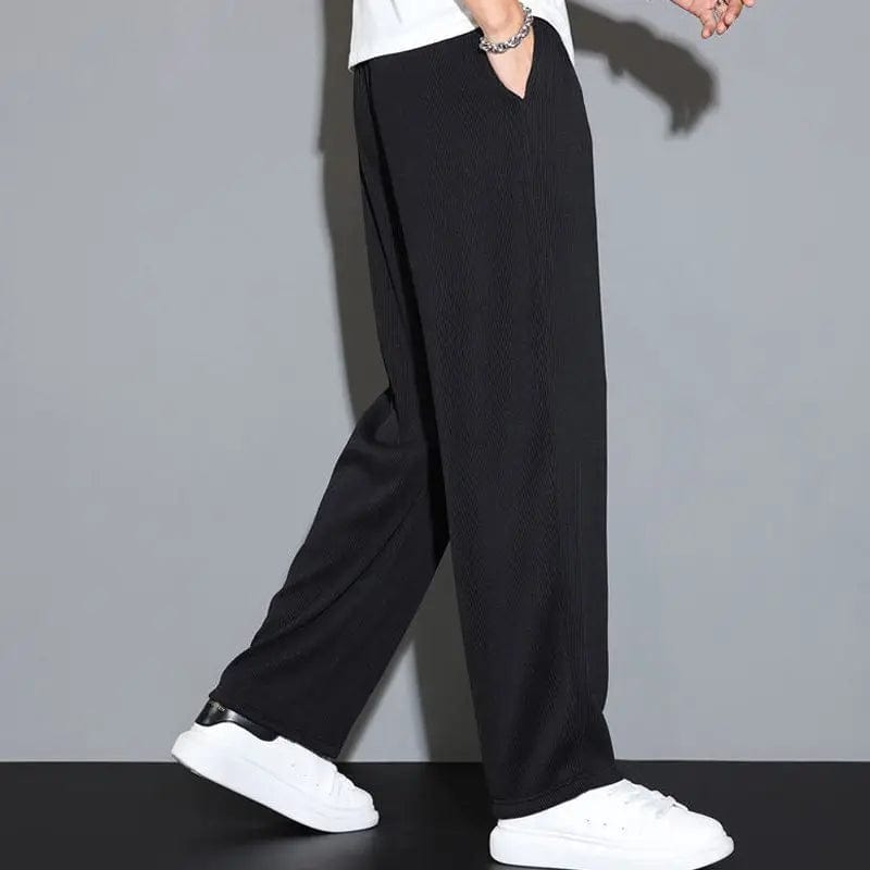 Summer New Sagging Ice Silk Loose Wide Leg Pants Men's Solid Thin Elastic Waist Drawstring Straight Quick Drying Casual Trousers