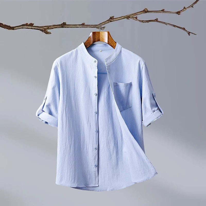 New Fashion Cotton Linen Crepe Pure Color Business with Outdoor Travel Trend Slim-fit Men's Mid-sleeve Shirt Casual with Shirt