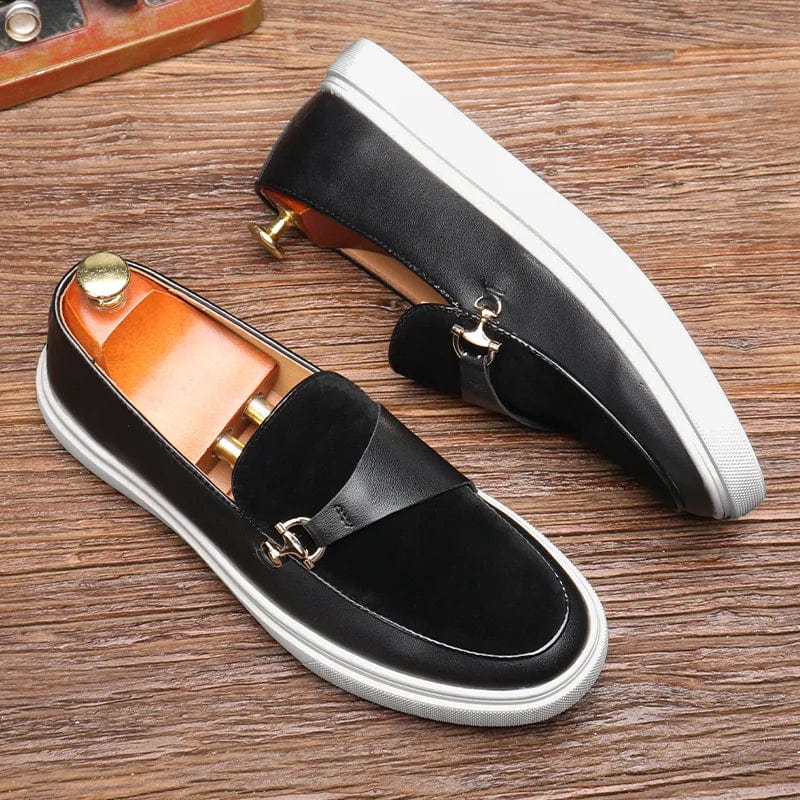 Men's Suede Casual Shoes Embossed Leather Men Fashion Buckle Loafers Mens Slip-on Board Shoes Outdoor Flats Big Size 38-46