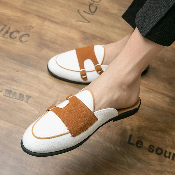 Suede Leather Shoes Men's Casual Luxury Brand Handmade Muller Loafers Men Slip-On Flats Driving Dress Shoes Half Slippers 38-48