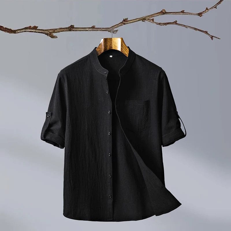 New Fashion Cotton Linen Crepe Pure Color Business with Outdoor Travel Trend Slim-fit Men's Mid-sleeve Shirt Casual with Shirt