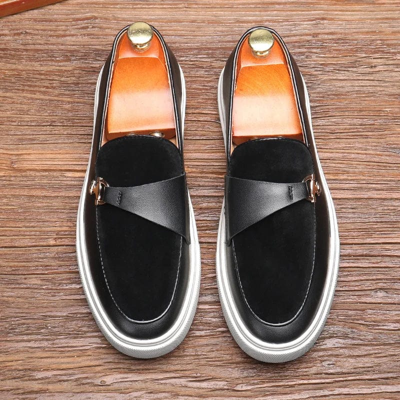 Men's Suede Casual Shoes Embossed Leather Men Fashion Buckle Loafers Mens Slip-on Board Shoes Outdoor Flats Big Size 38-46