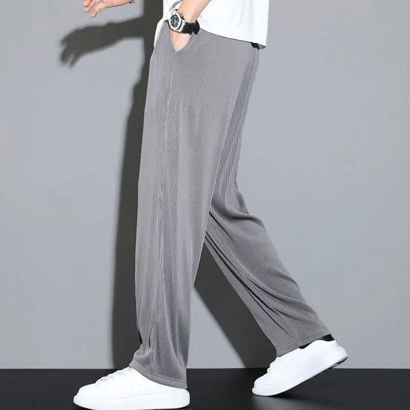 Summer New Sagging Ice Silk Loose Wide Leg Pants Men's Solid Thin Elastic Waist Drawstring Straight Quick Drying Casual Trousers