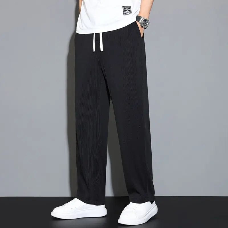 Summer New Sagging Ice Silk Loose Wide Leg Pants Men's Solid Thin Elastic Waist Drawstring Straight Quick Drying Casual Trousers