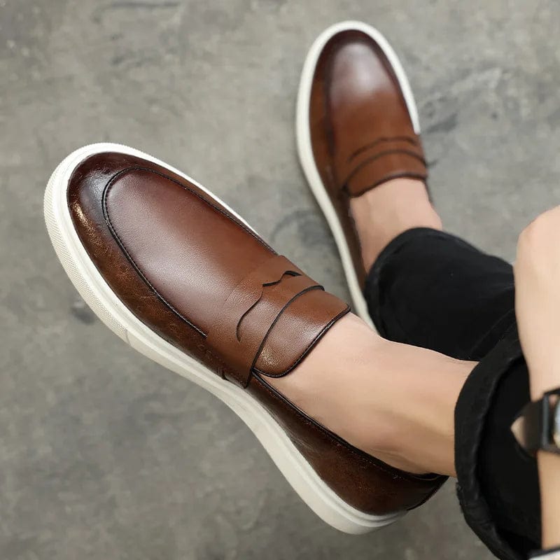 New 2023 Summer Men Casual Slip On Dress Shoes Black Brown British Style Platform Men Driving Loafers Shoes